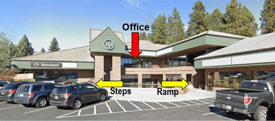 Picture showing steps and ramp to reach office.
